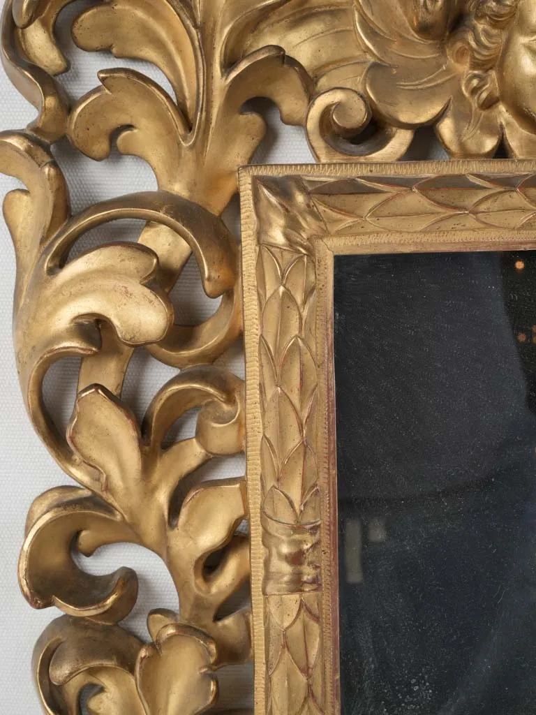 18th century Baroque mirror w/ cherub & scrolling acanthus leaves 20¾" x 17¾"