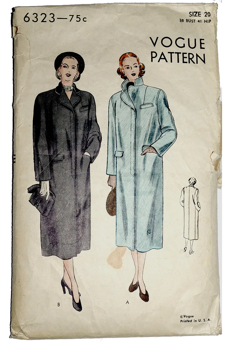 1940s Vogue 6323 Vintage Coat Pattern