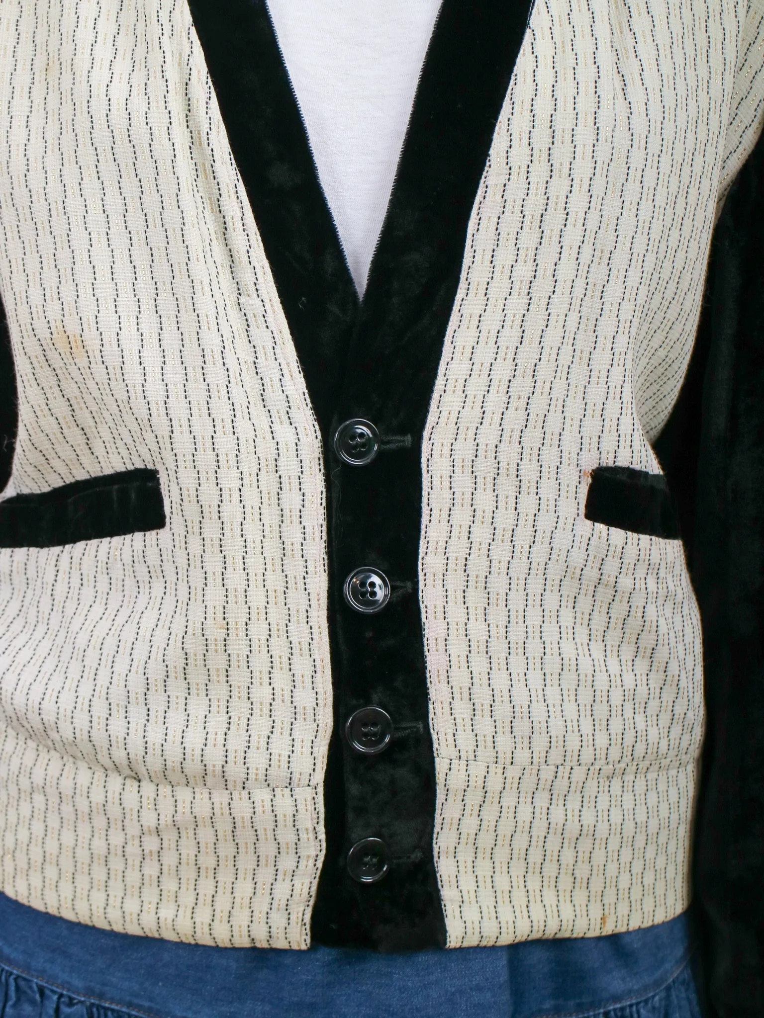 1950s Black and White Jacket Velvet Trim and Sleeves