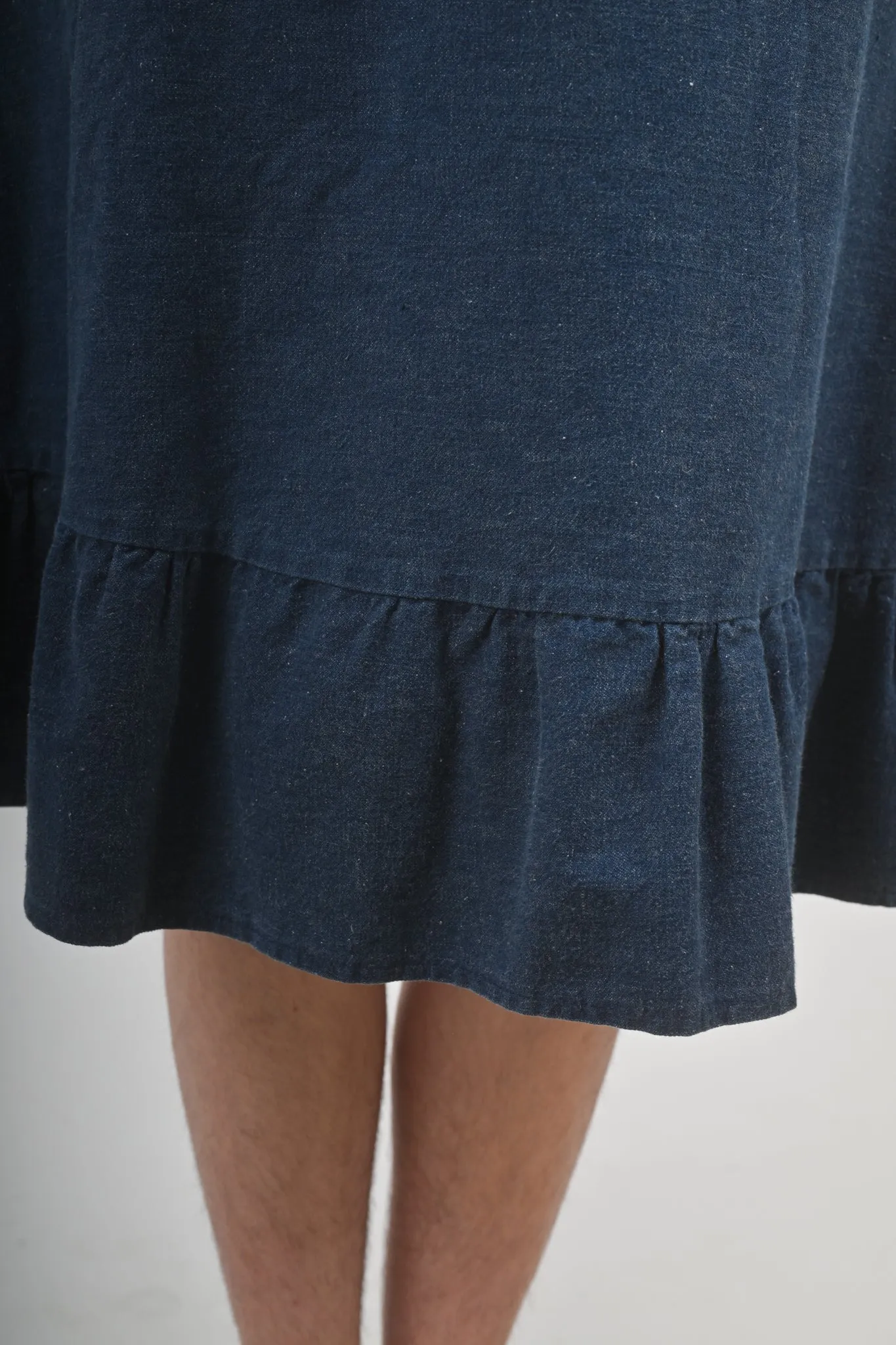 1970s Darkwash Denim Tiered Ruffle Midi Skirt