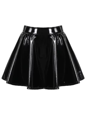 1980s Patent Leather Pleated Mini Skirt