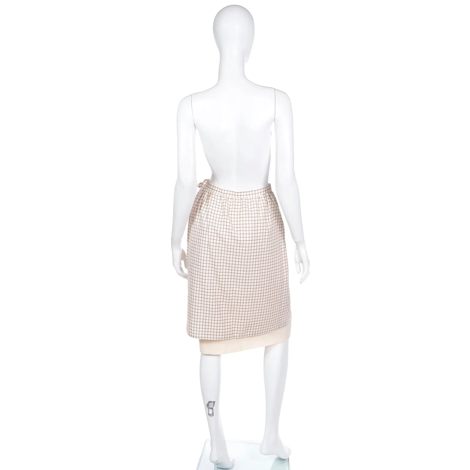 1980s Valentino Layered Windowpane Check and Solid Cream Wool Skirt