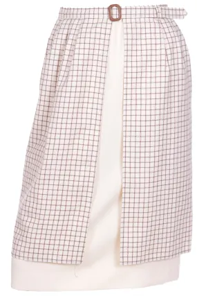 1980s Valentino Layered Windowpane Check and Solid Cream Wool Skirt