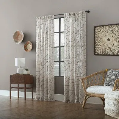 1pc 50"x95" Light Filtering Jigsaw Embroidery Linen Blend Window Curtain Panel Gray/Linen - Archaeo