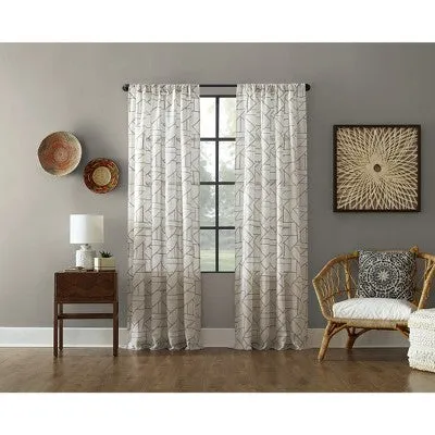 1pc 50"x95" Light Filtering Jigsaw Embroidery Linen Blend Window Curtain Panel Gray/Linen - Archaeo