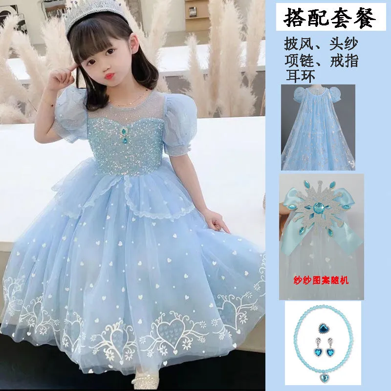 3-10 Years Old Girl Princess Elsa Dress Summer New Frozen Fashionable Dress Little Girl Bubble Skirt