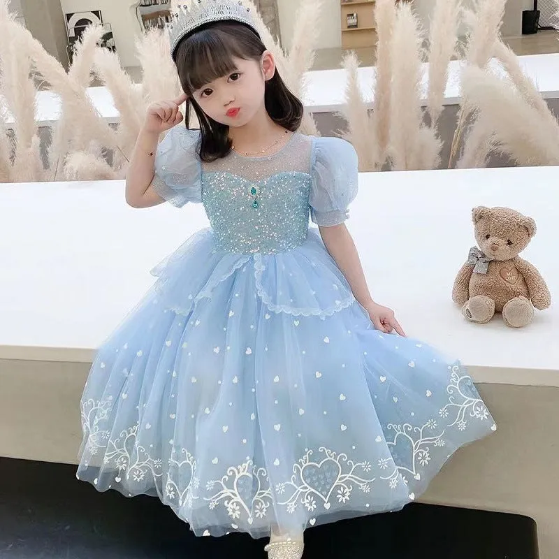 3-10 Years Old Girl Princess Elsa Dress Summer New Frozen Fashionable Dress Little Girl Bubble Skirt