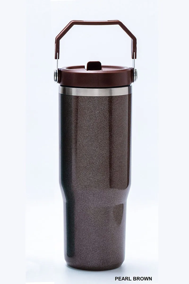 30oz. Flip Straw Tumbler-Glitter Brown