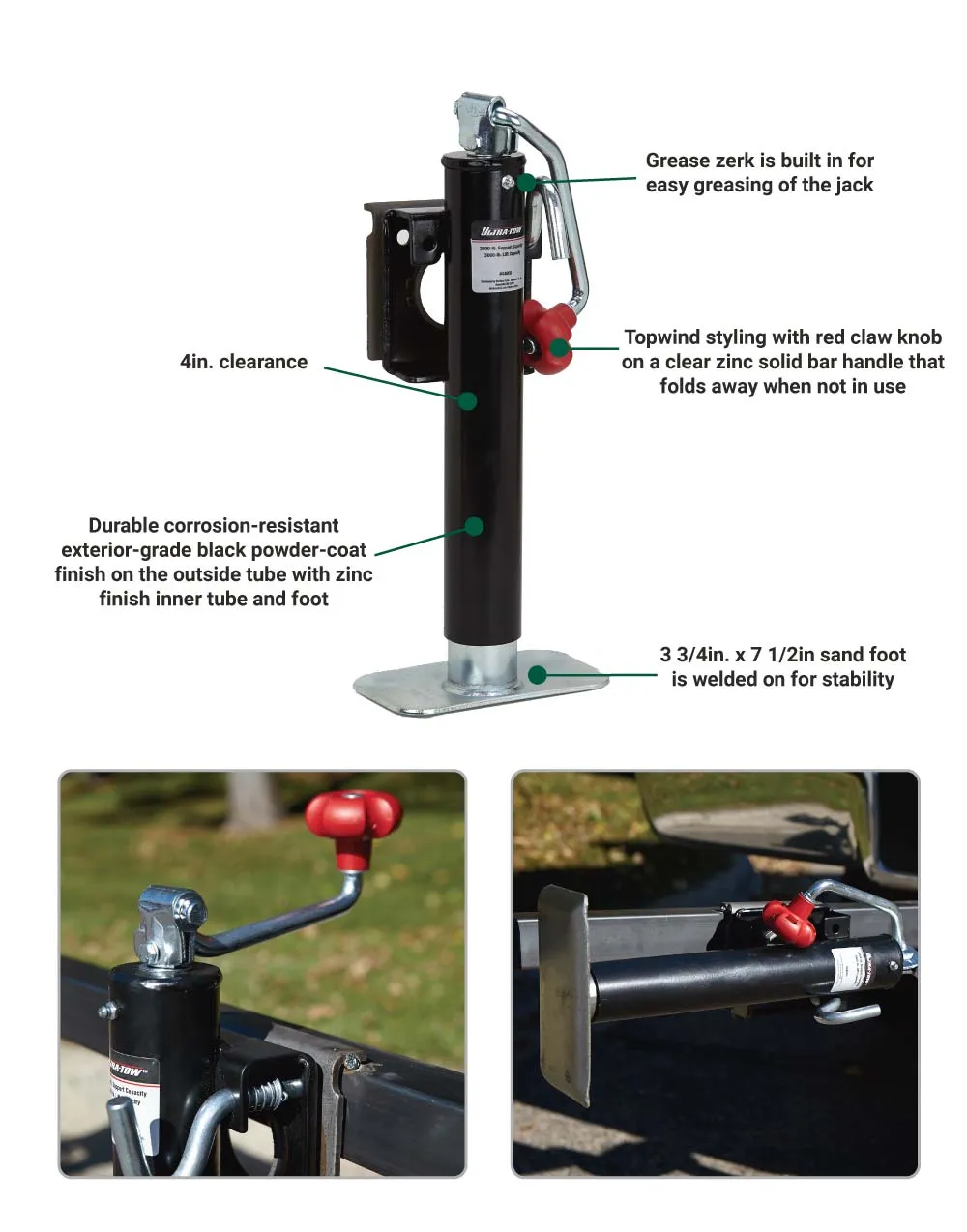 (44069.ULT) Ultra-Tow Snap Ring Topwind Swivel Jack | 2000-Lb. Lift Cap