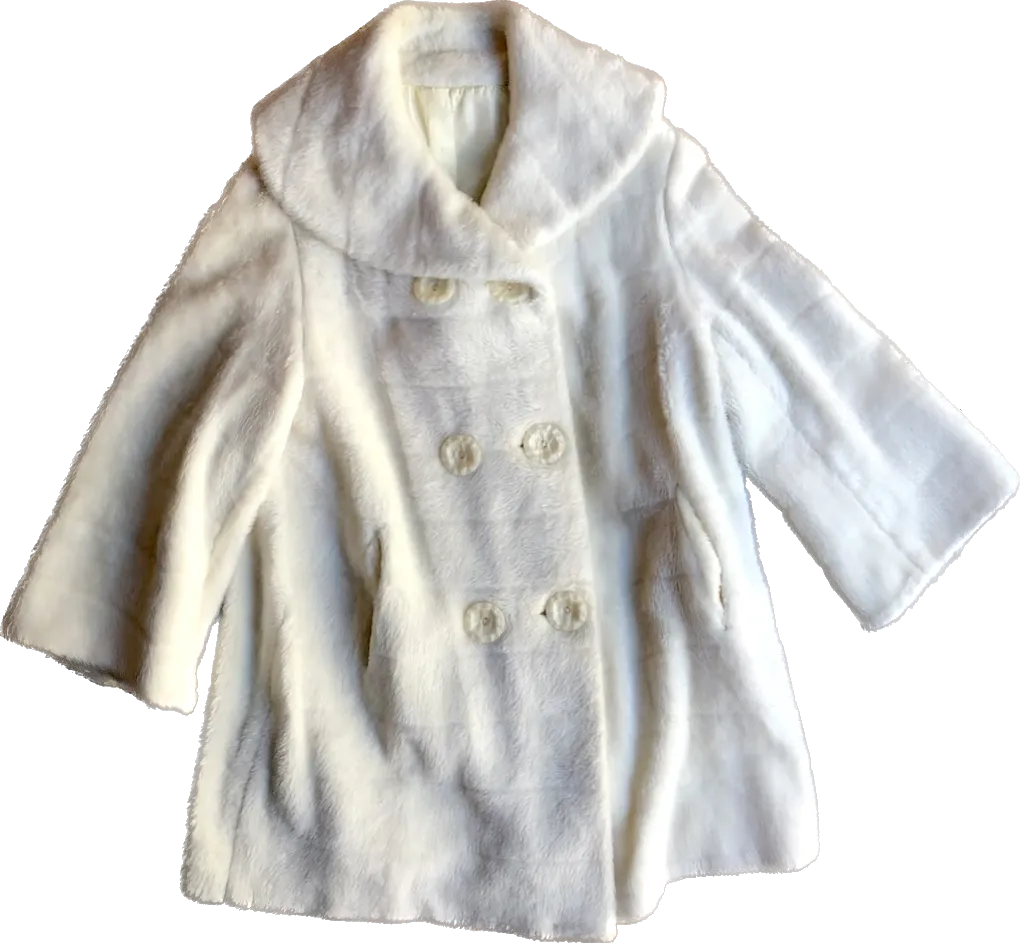 60s White Faux Fur Double Breast Coat      M