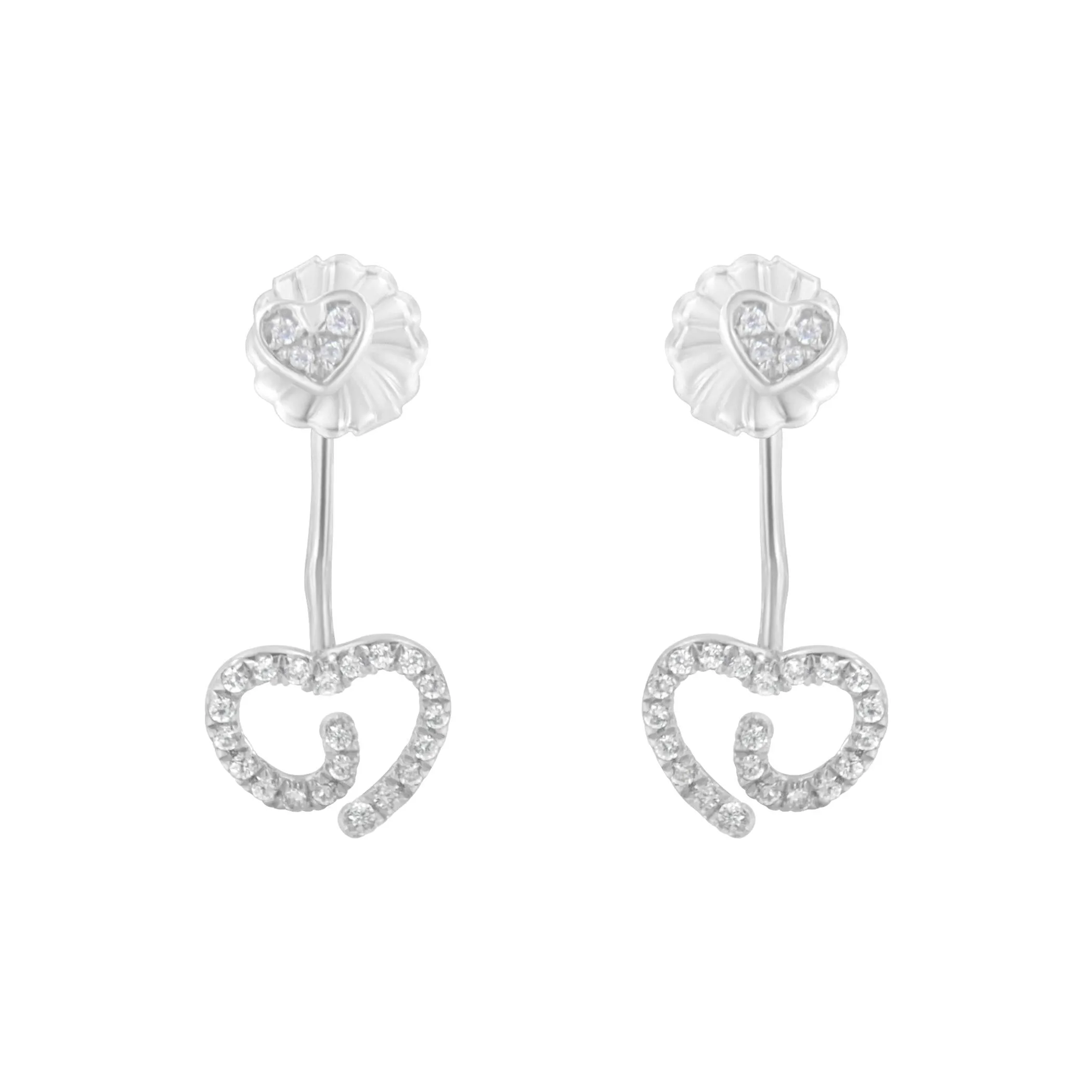 .925 Sterling Silver 1/4 Cttw Diamond Swirl Heart Front/Back Earrings (I-J Color, I2-I3 Clarity)