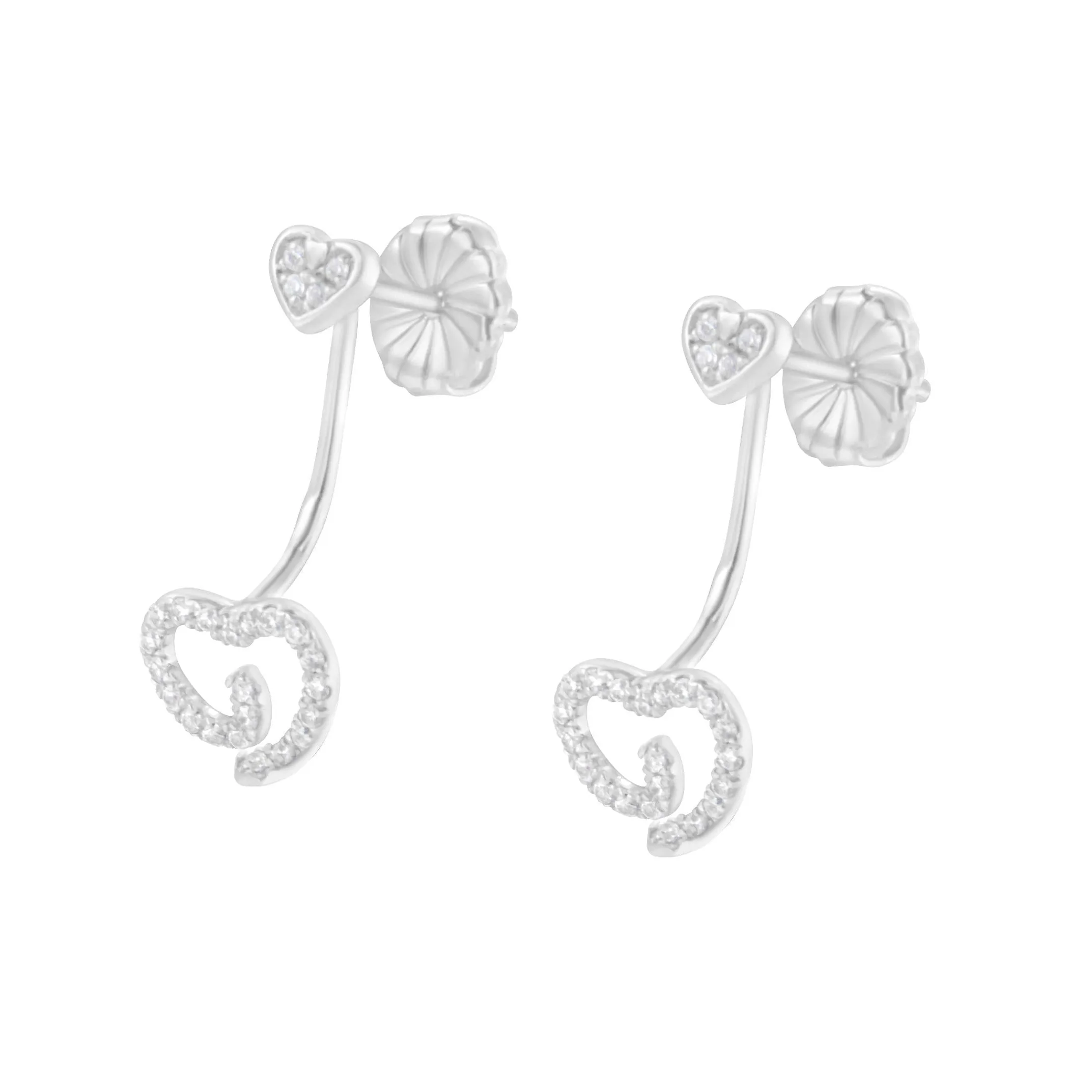 .925 Sterling Silver 1/4 Cttw Diamond Swirl Heart Front/Back Earrings (I-J Color, I2-I3 Clarity)