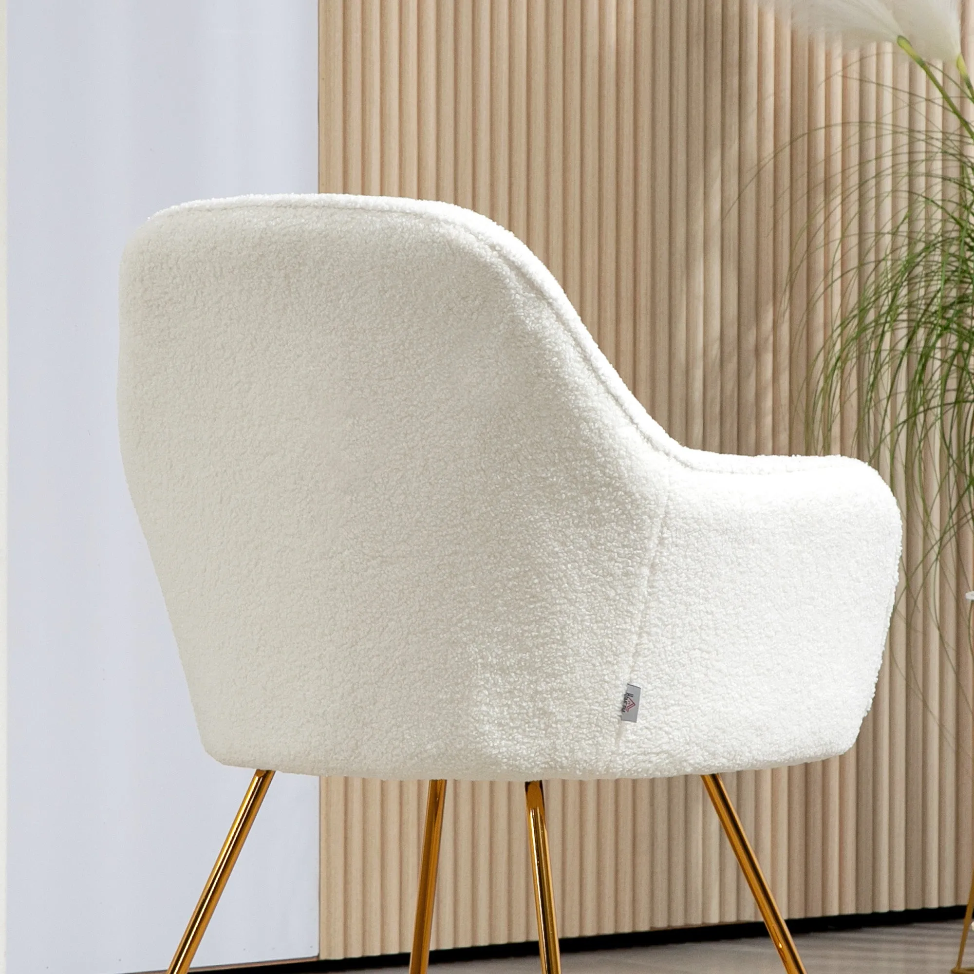 Accent Chair Set of 2, Cashmere Armchair with Steel Legs, Cream White