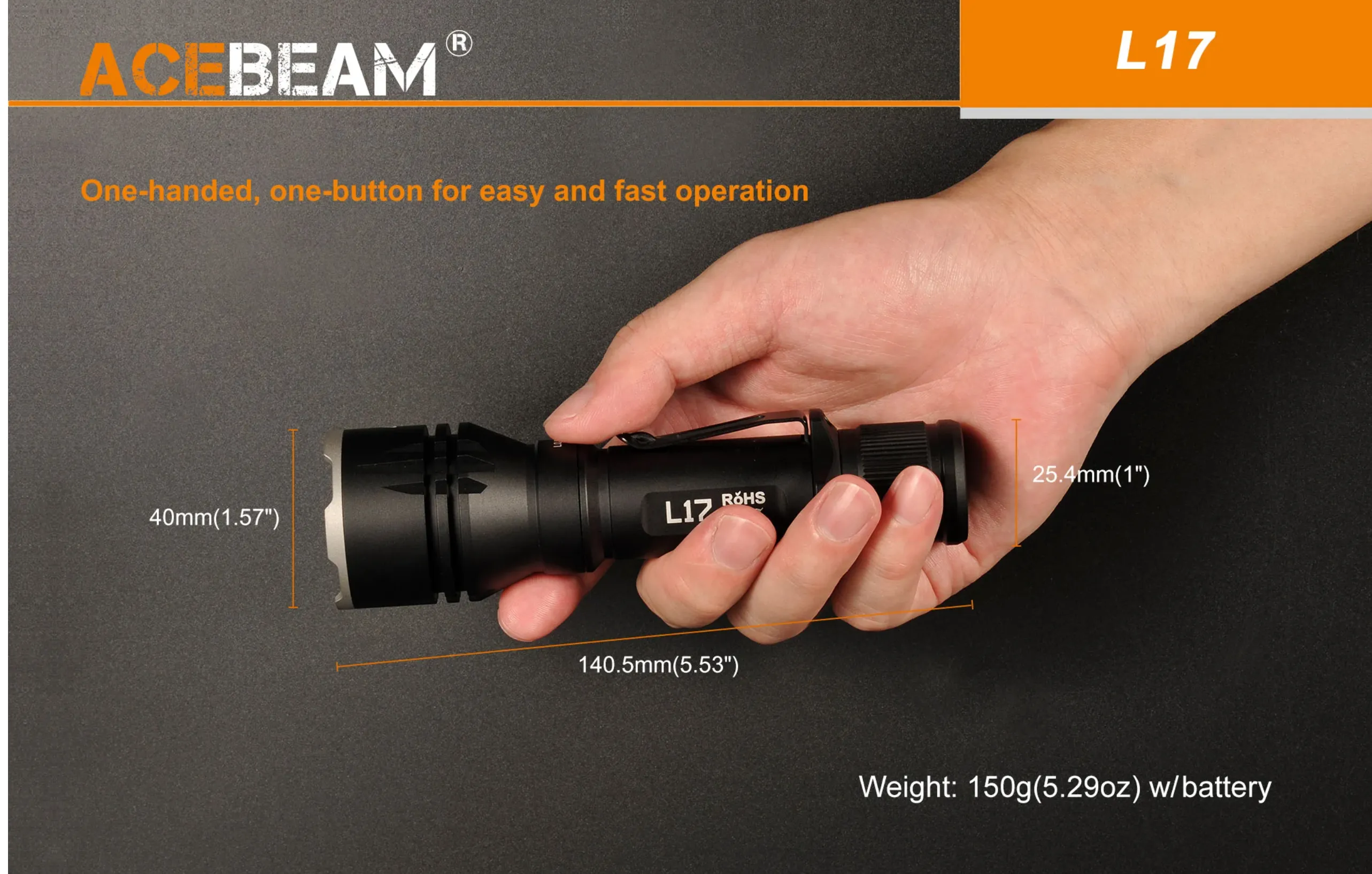 Acebeam - L17 (1400 Lumens) Ultra-long throw Tactical Torch