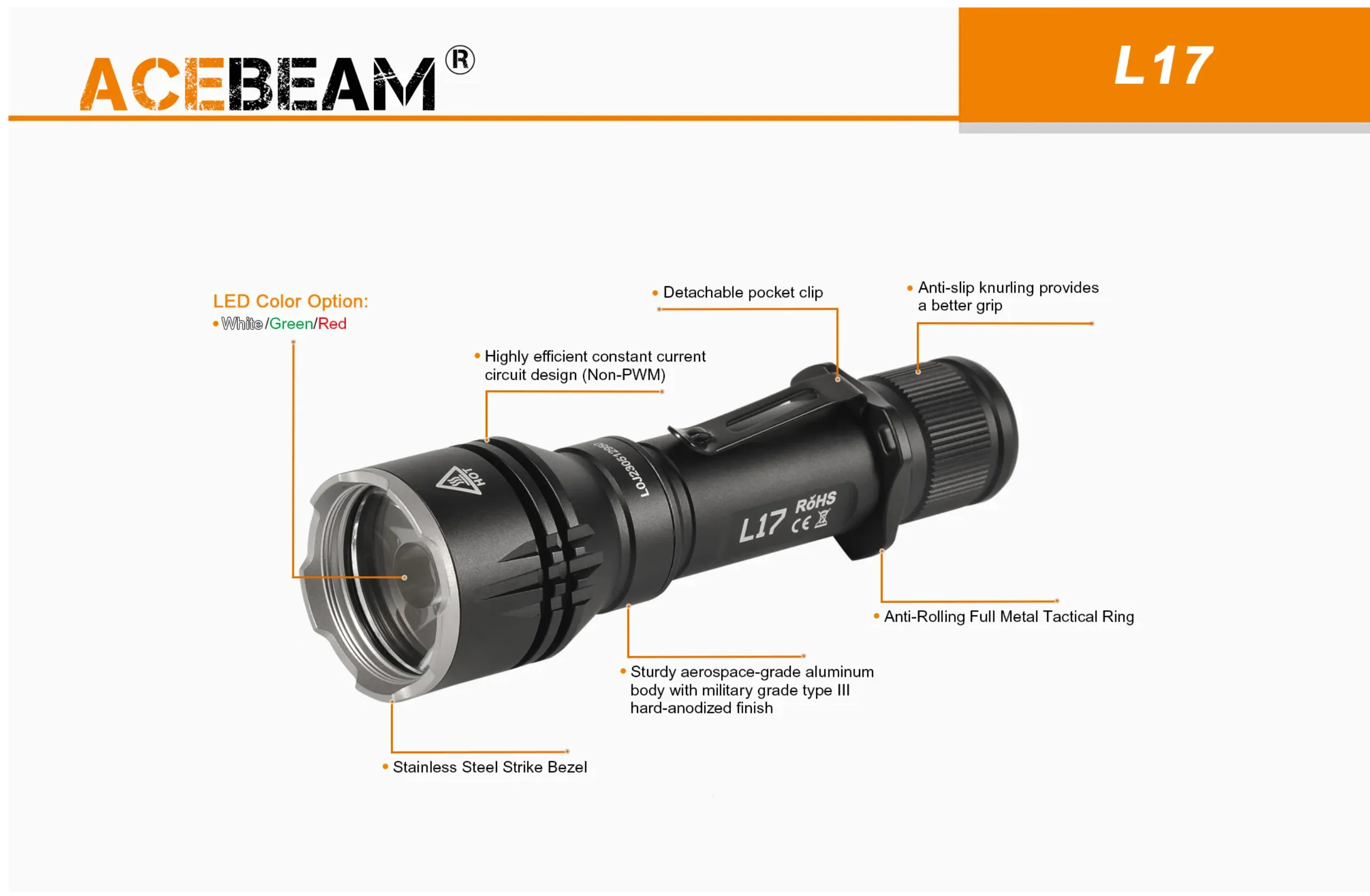 Acebeam - L17 (1400 Lumens) Ultra-long throw Tactical Torch