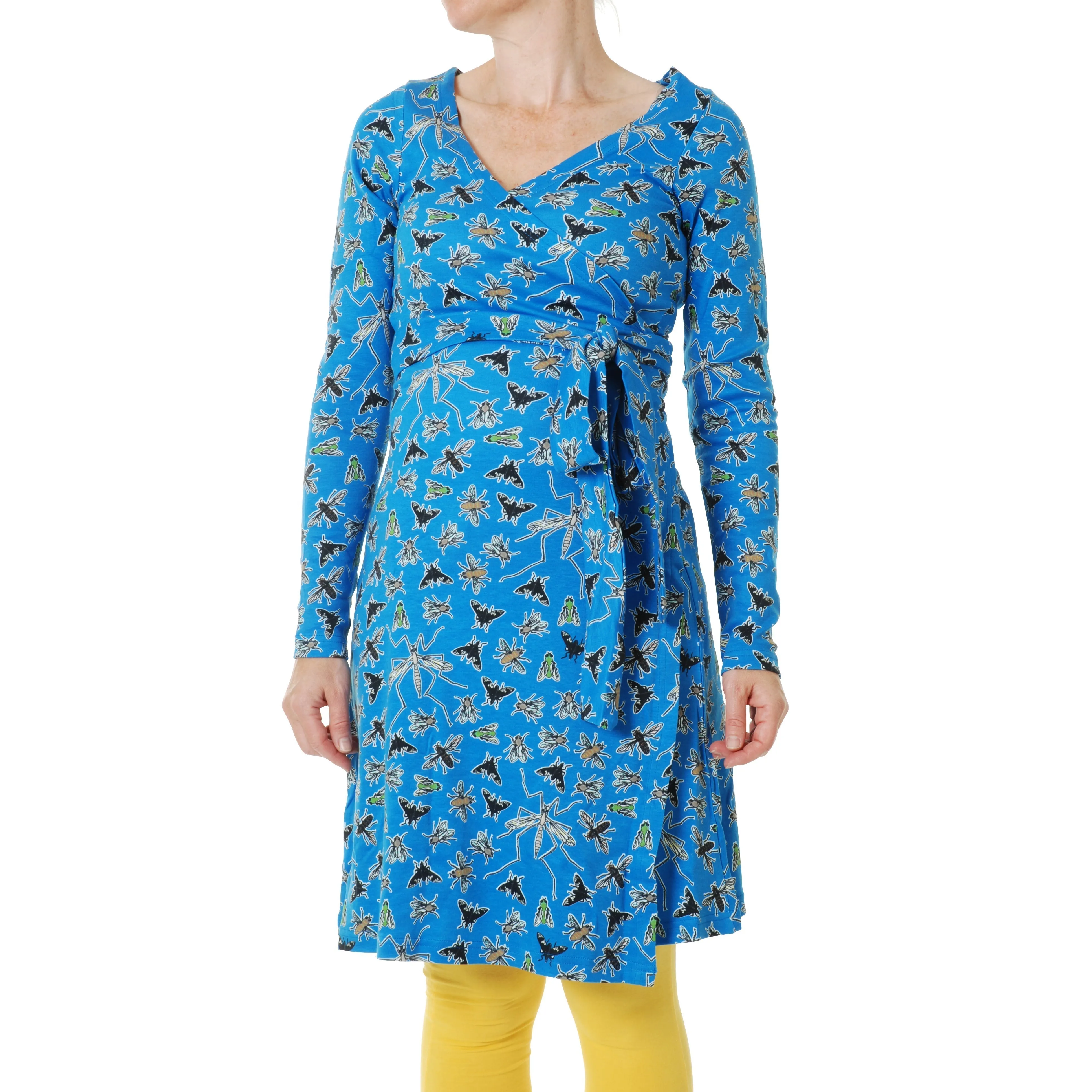 Adult's Flies Blue Long Sleeve Wrap Dress - 2 Left Size S