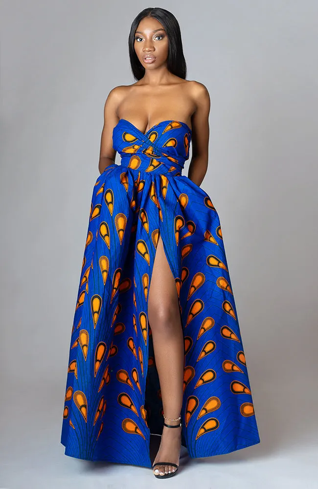 African Print Blue Infinity Multiway Maxi Dress - ELLA