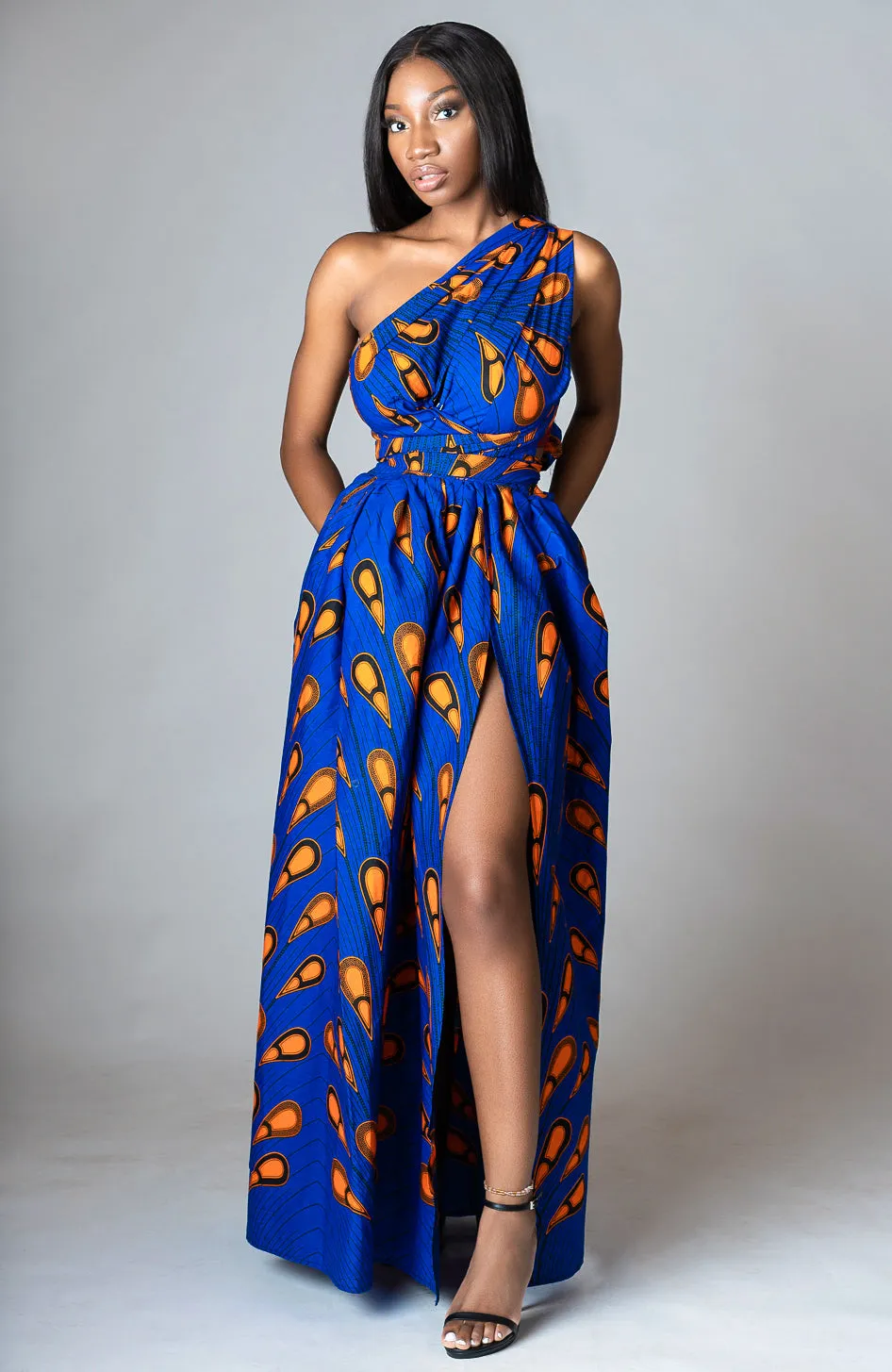 African Print Blue Infinity Multiway Maxi Dress - ELLA