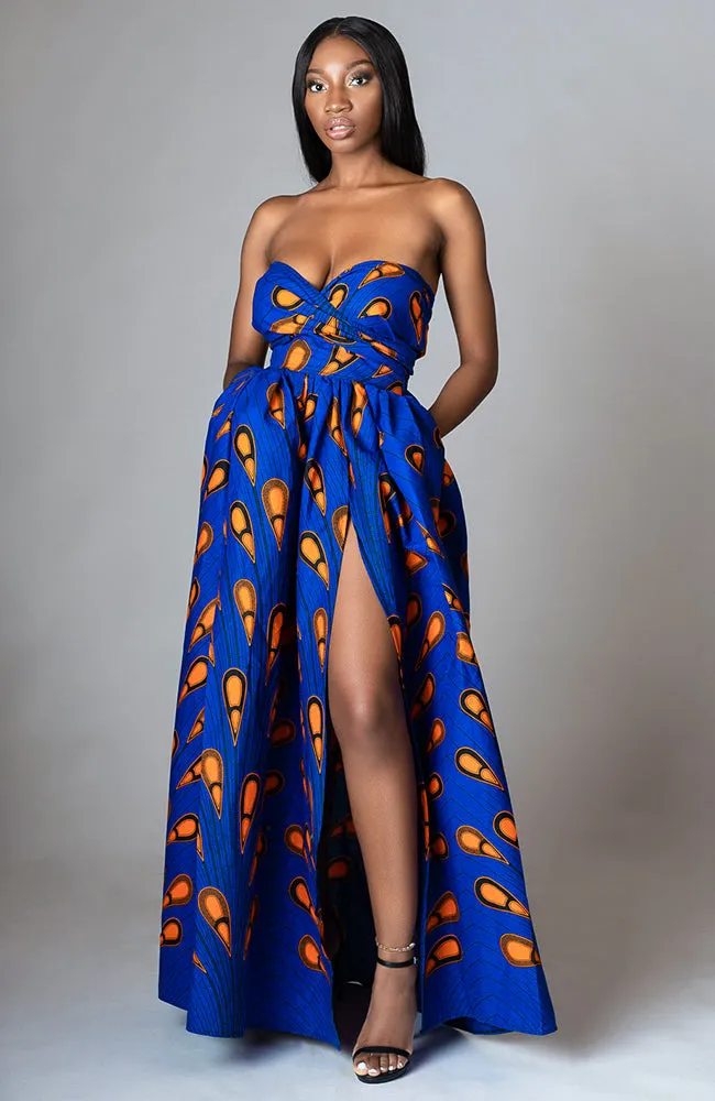 African Print Blue Infinity Multiway Maxi Dress - ELLA