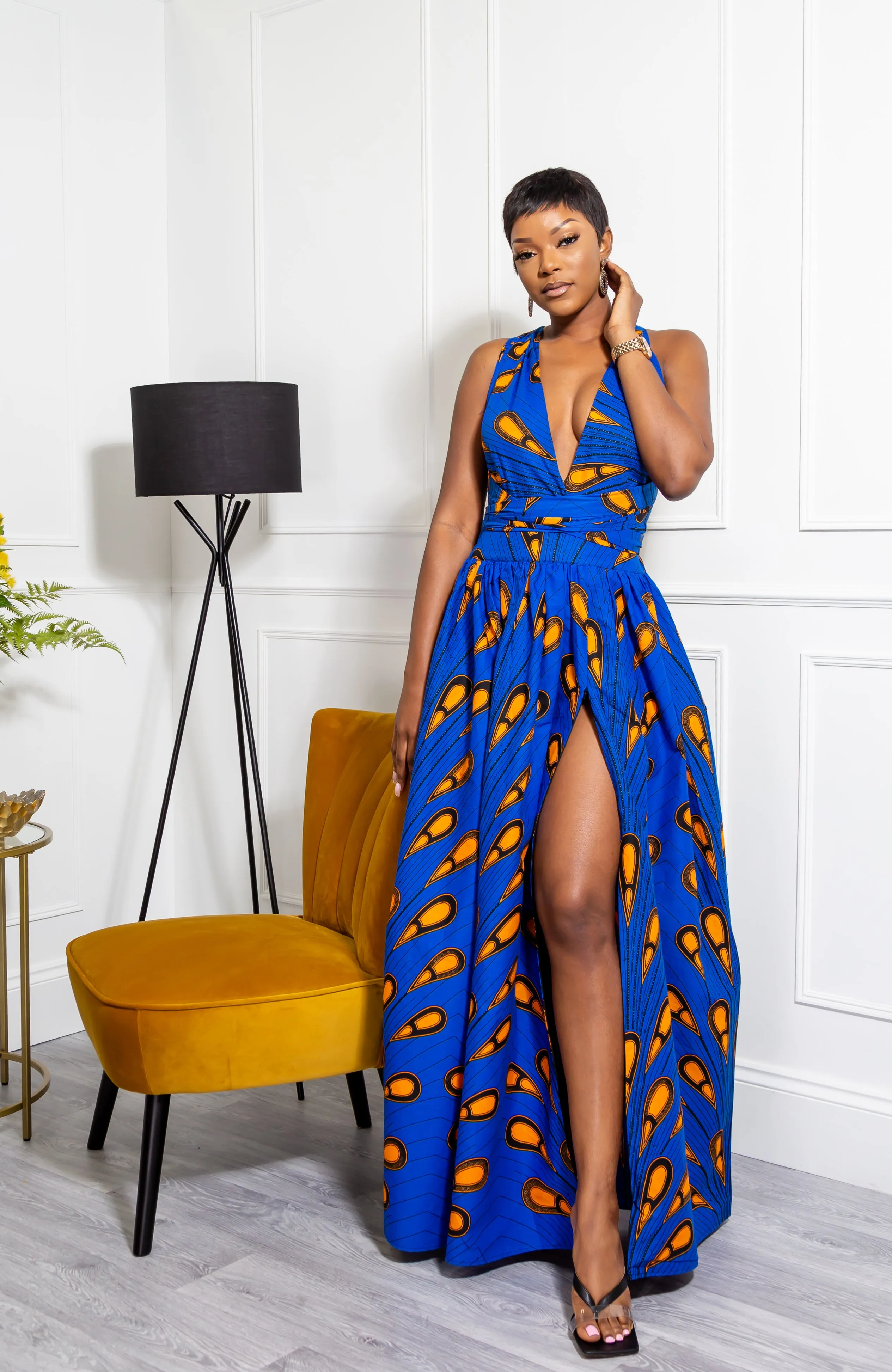 African Print Blue Infinity Multiway Maxi Dress - ELLA