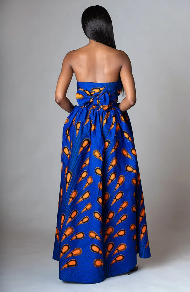 African Print Blue Infinity Multiway Maxi Dress - ELLA