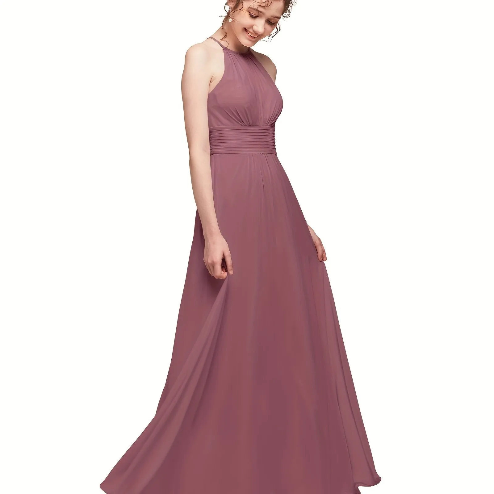 ALICEPUB Plus Size Keyhole Chiffon Bridesmaid Dresses Long Formal Party Dress For Women Wedding