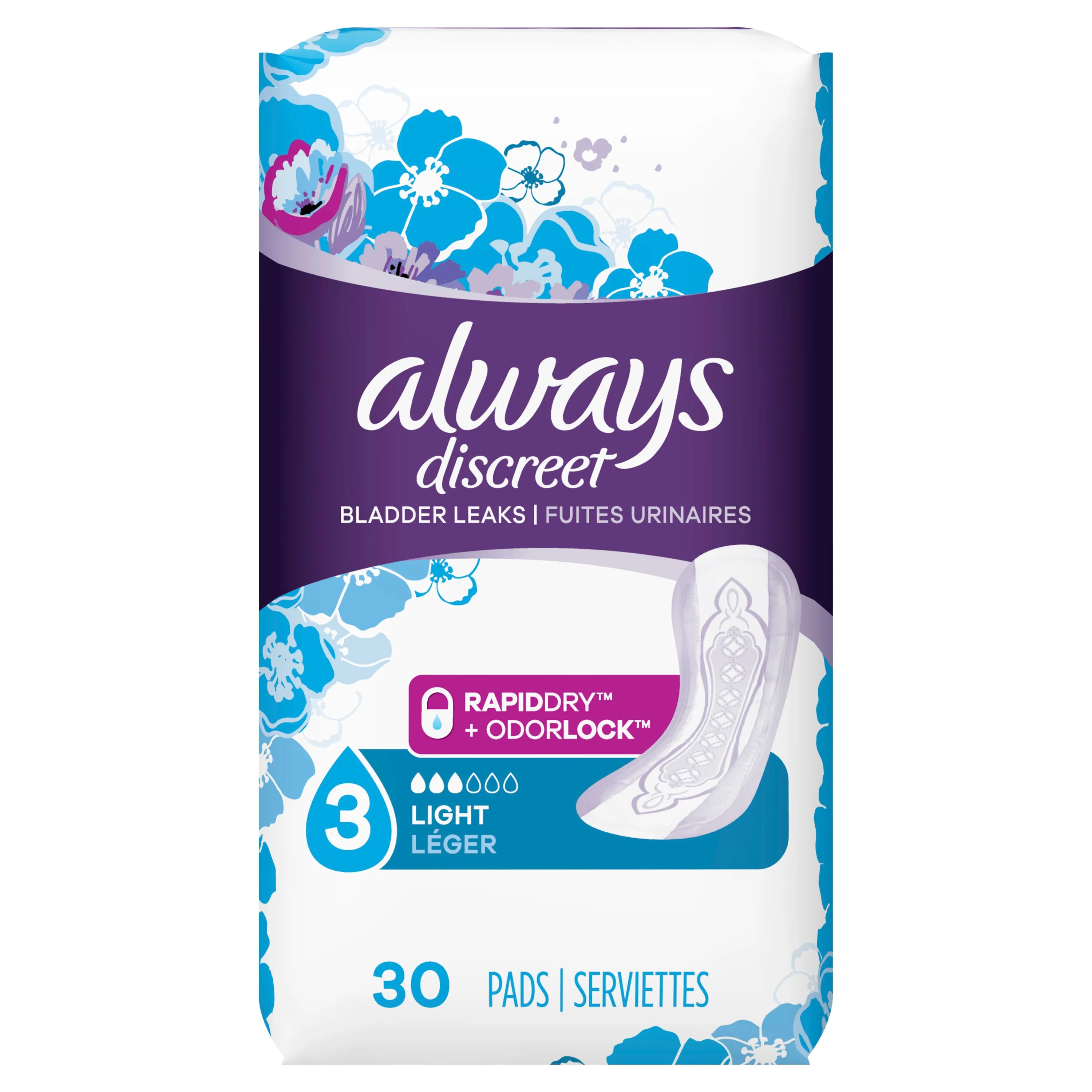 Always Discreet Incontinence Pads, Light Absorbency