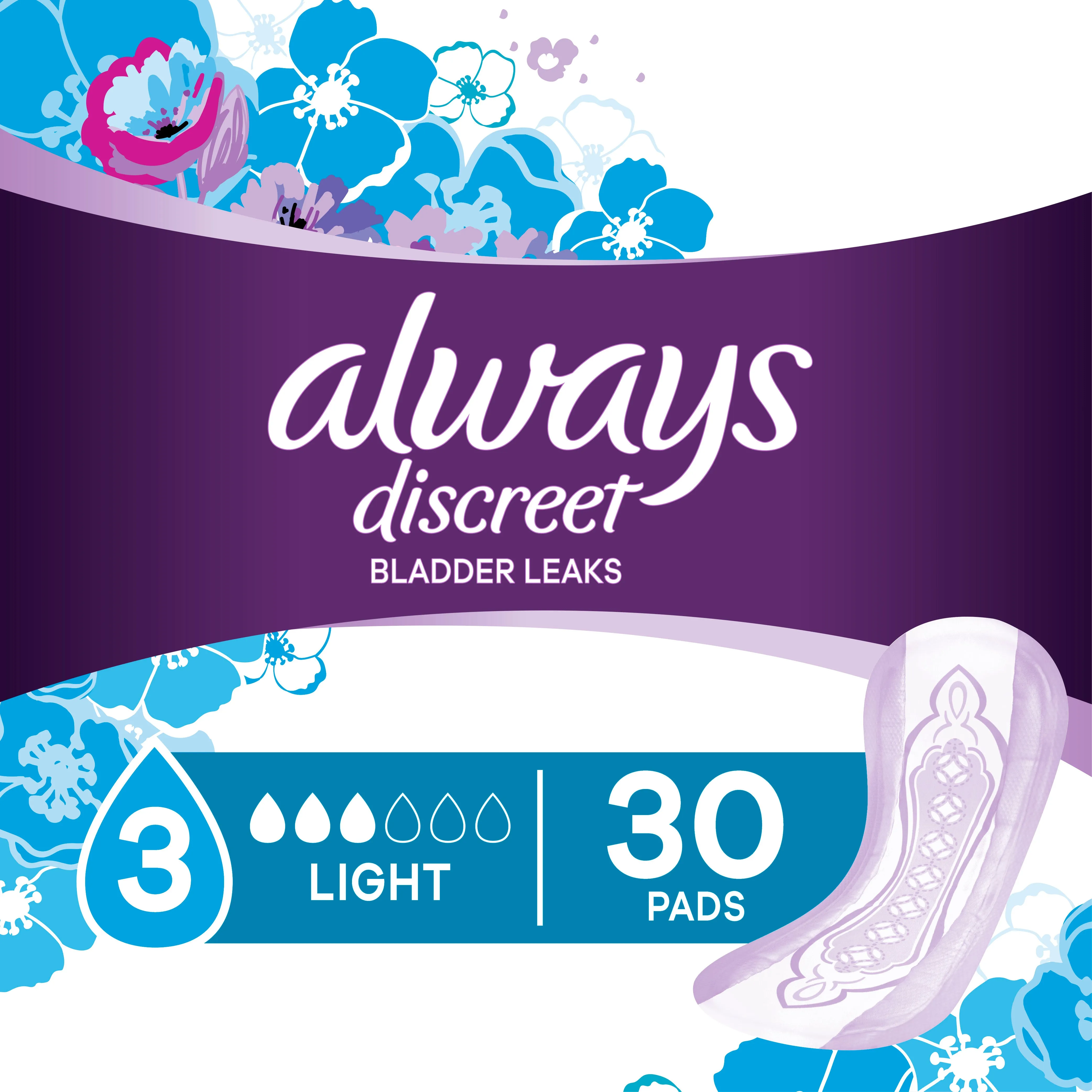 Always Discreet Incontinence Pads, Light Absorbency