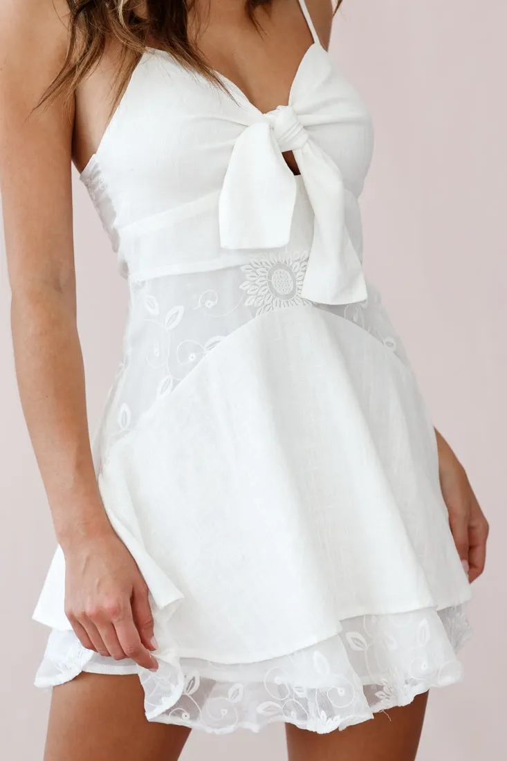 Amiella Tie-Knot Bust Lace Insert Dress White