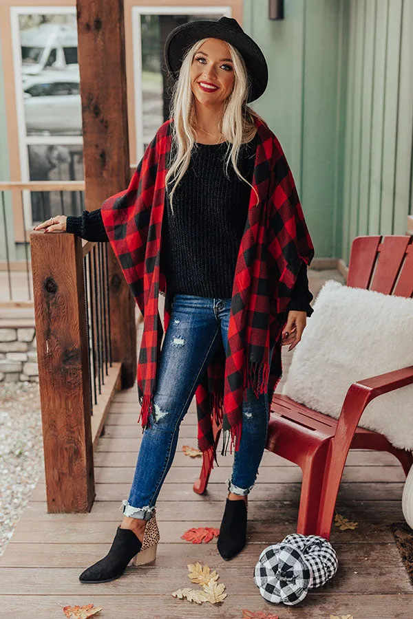 Autumn Rush Buffalo Check Poncho In Red