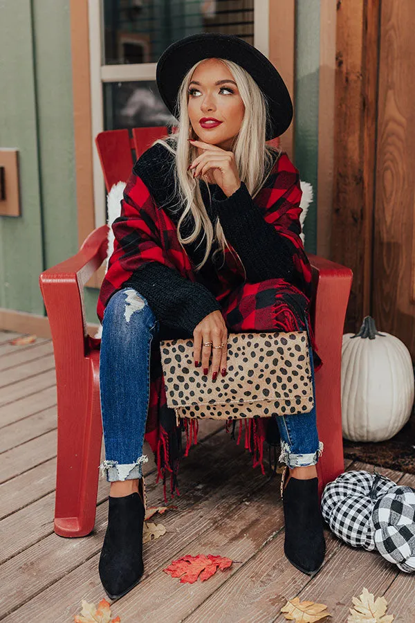 Autumn Rush Buffalo Check Poncho In Red