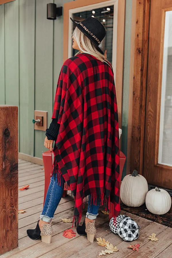 Autumn Rush Buffalo Check Poncho In Red