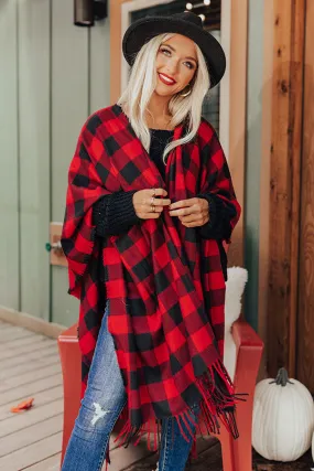 Autumn Rush Buffalo Check Poncho In Red