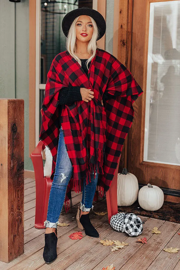 Autumn Rush Buffalo Check Poncho In Red