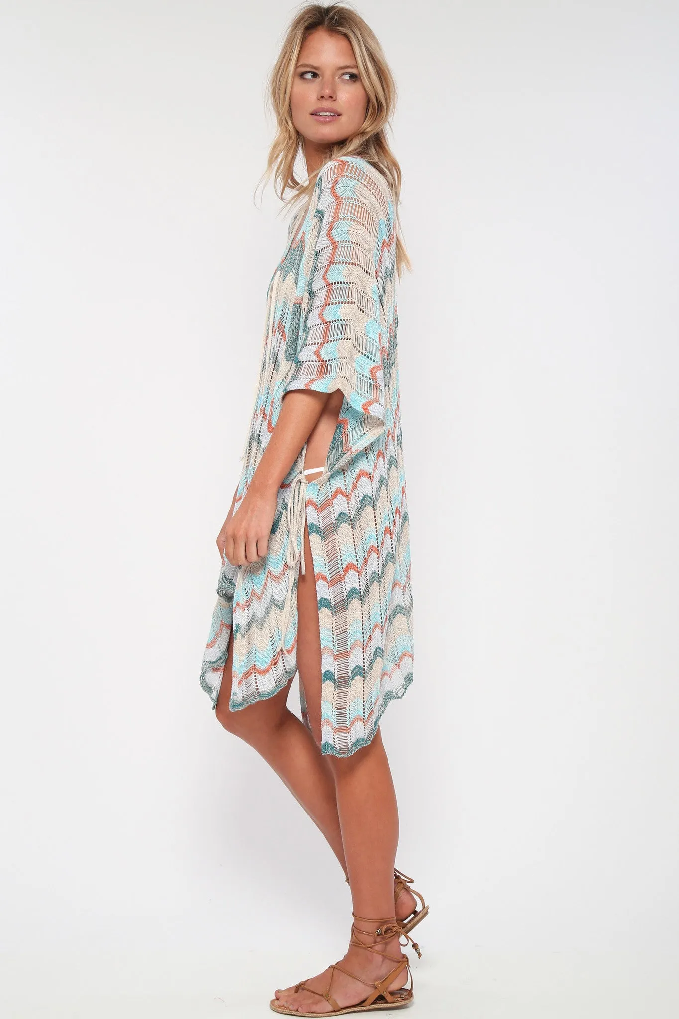 Babetown Sheer Poncho w/ Lace Up Detail in Bungalow