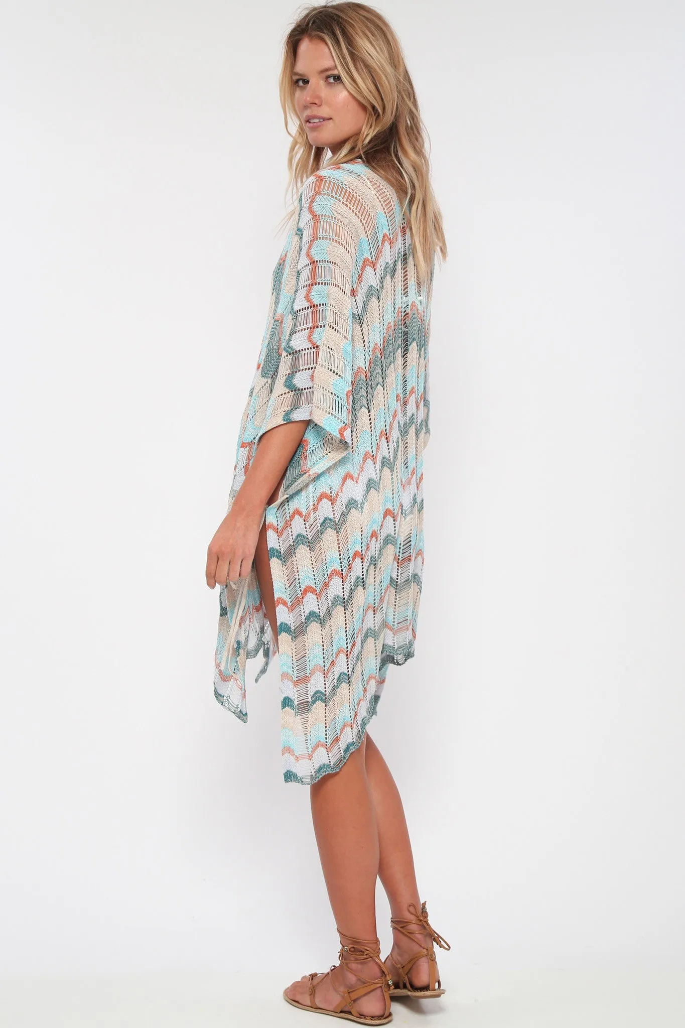 Babetown Sheer Poncho w/ Lace Up Detail in Bungalow