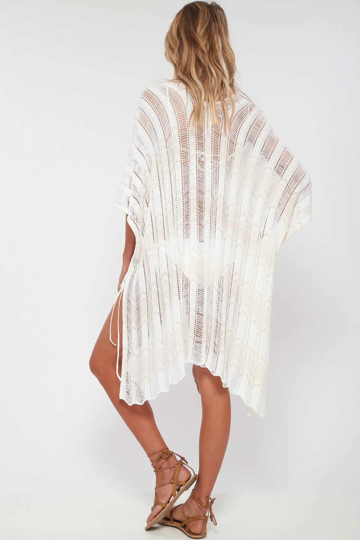 Babetown Sheer Poncho w/ Lace Up Detail in Island Breeze