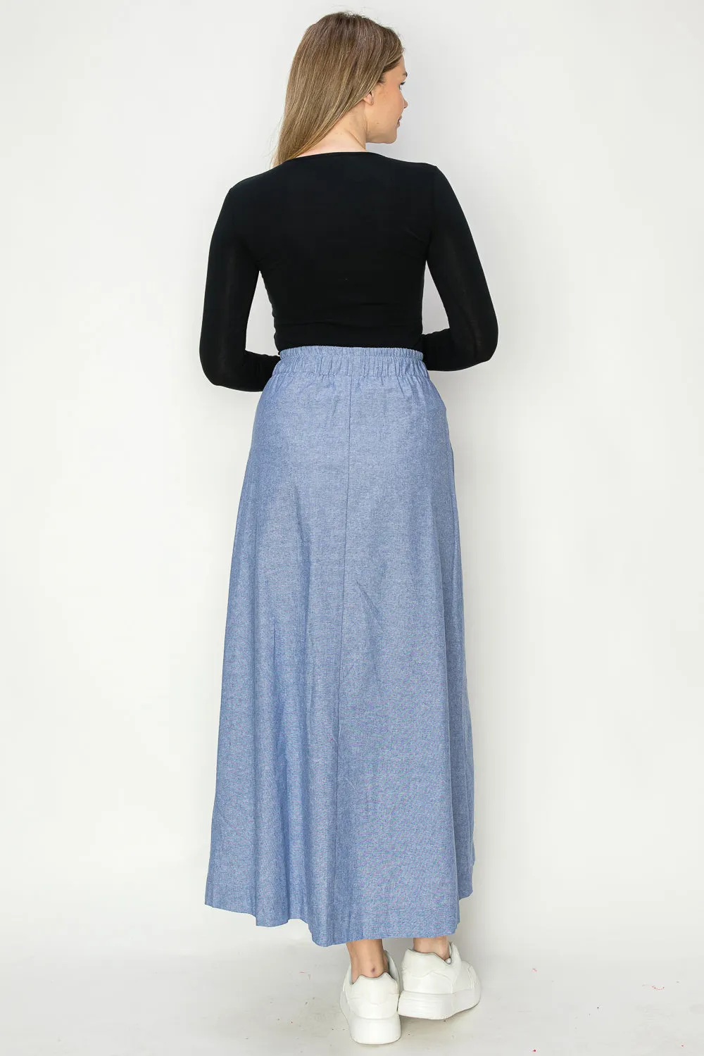 Batya Cotton Oxford Chambray Maxi Skirt With Draw String