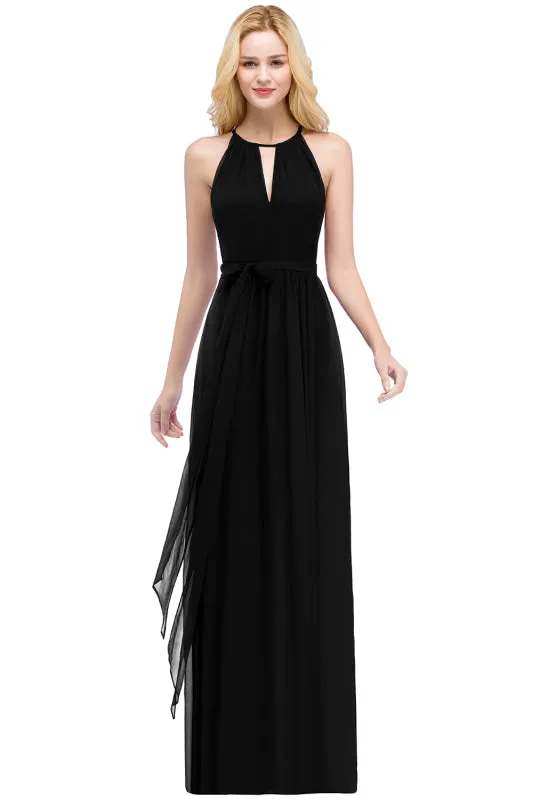 Beautiful Halter Ruffle Chiffon Aline Bridesmaid Dress with Sash?Simple Wedding Guest Dress