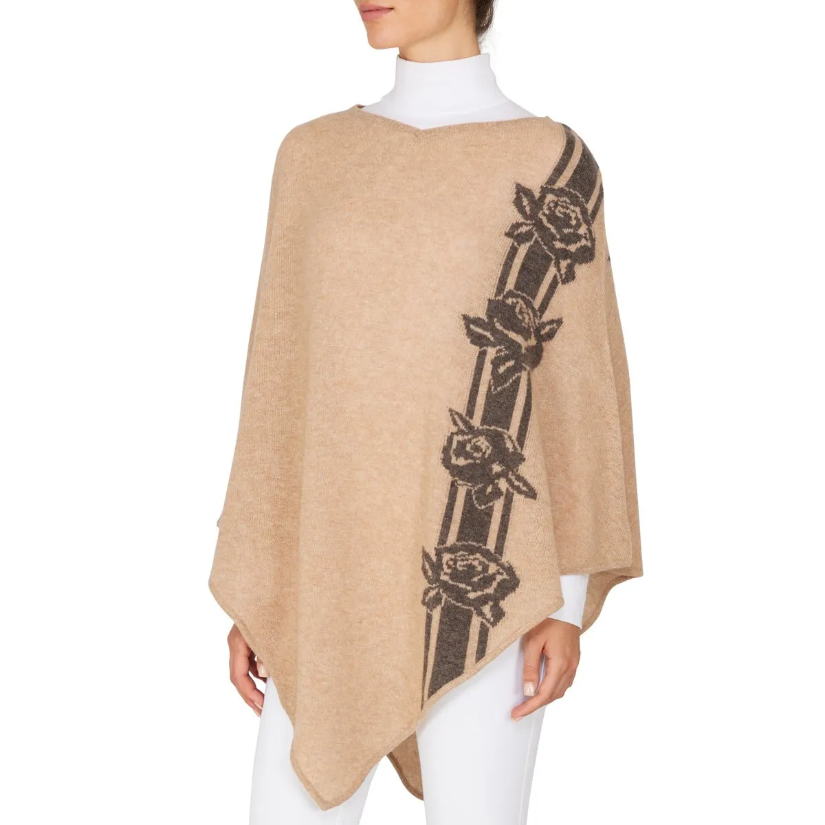   Beryll Flower Cashmere Poncho | Camel