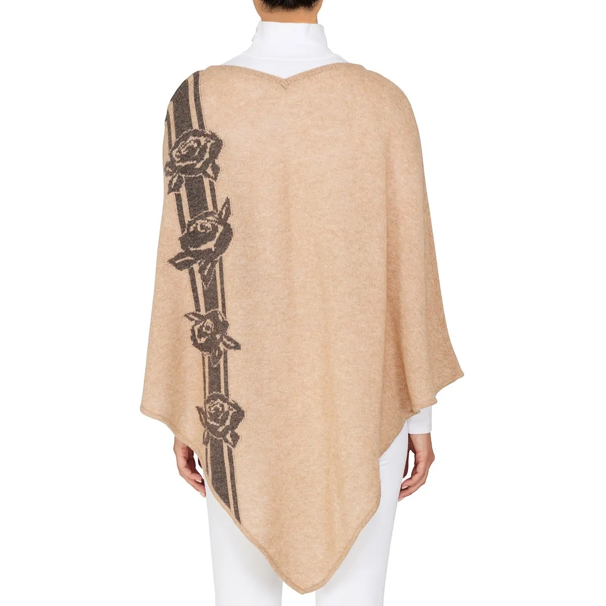   Beryll Flower Cashmere Poncho | Camel