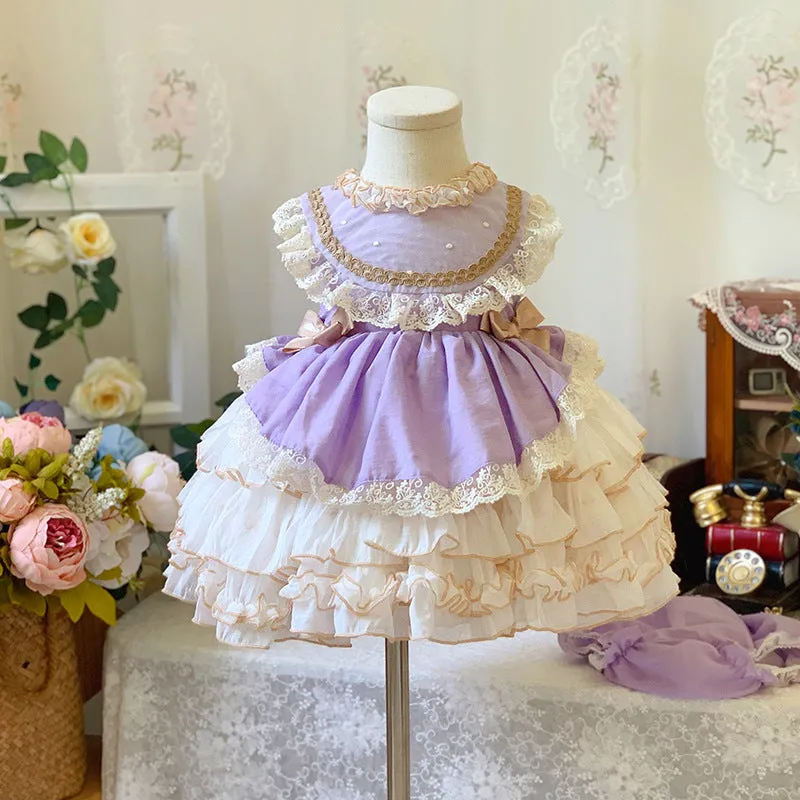 Beyao Lolita Girl Princess Dress Spanish Dress Pink Children's Dress Birthday Tulle Tutu Skirt Dress