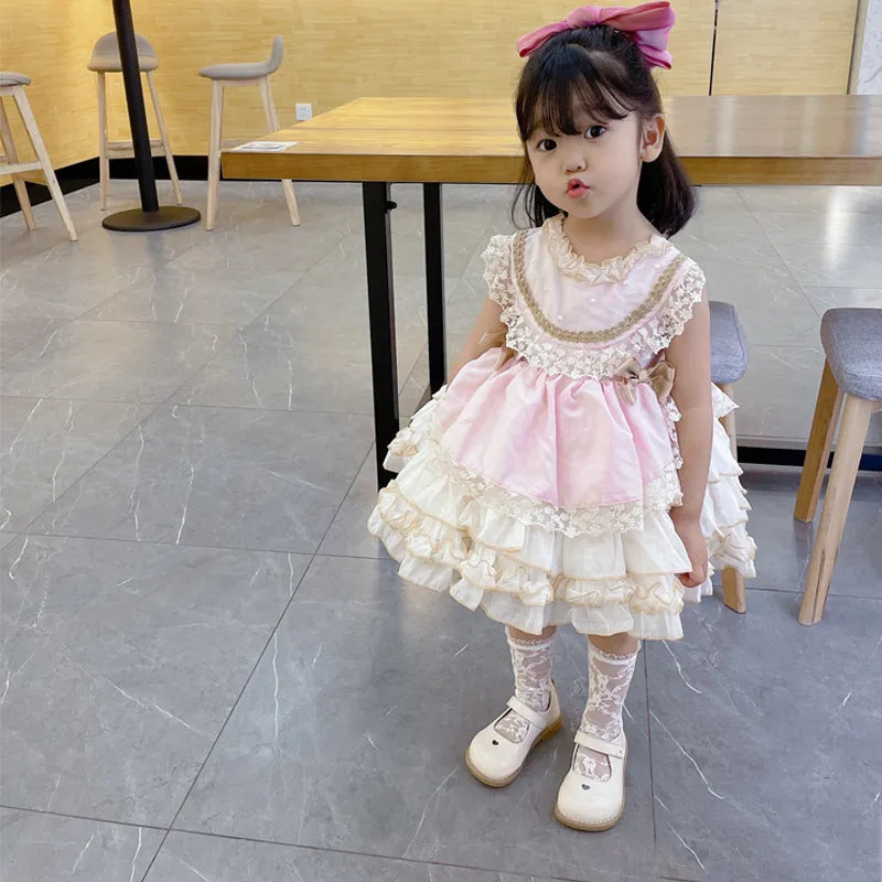 Beyao Lolita Girl Princess Dress Spanish Dress Pink Children's Dress Birthday Tulle Tutu Skirt Dress