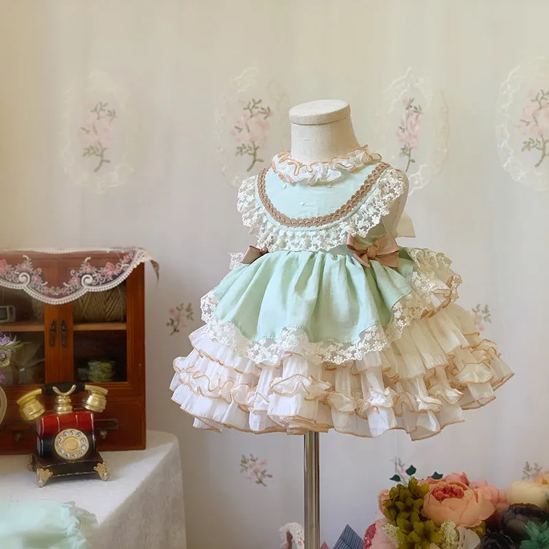 Beyao Lolita Girl Princess Dress Spanish Dress Pink Children's Dress Birthday Tulle Tutu Skirt Dress