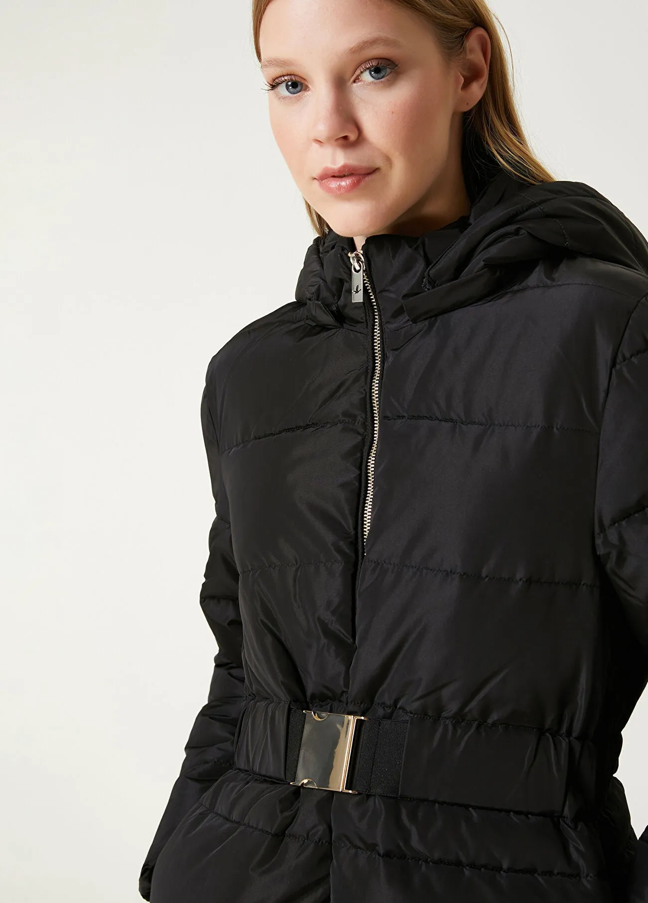 Beymen Club Hooded Lock Belt Detailed Puff Coat Black