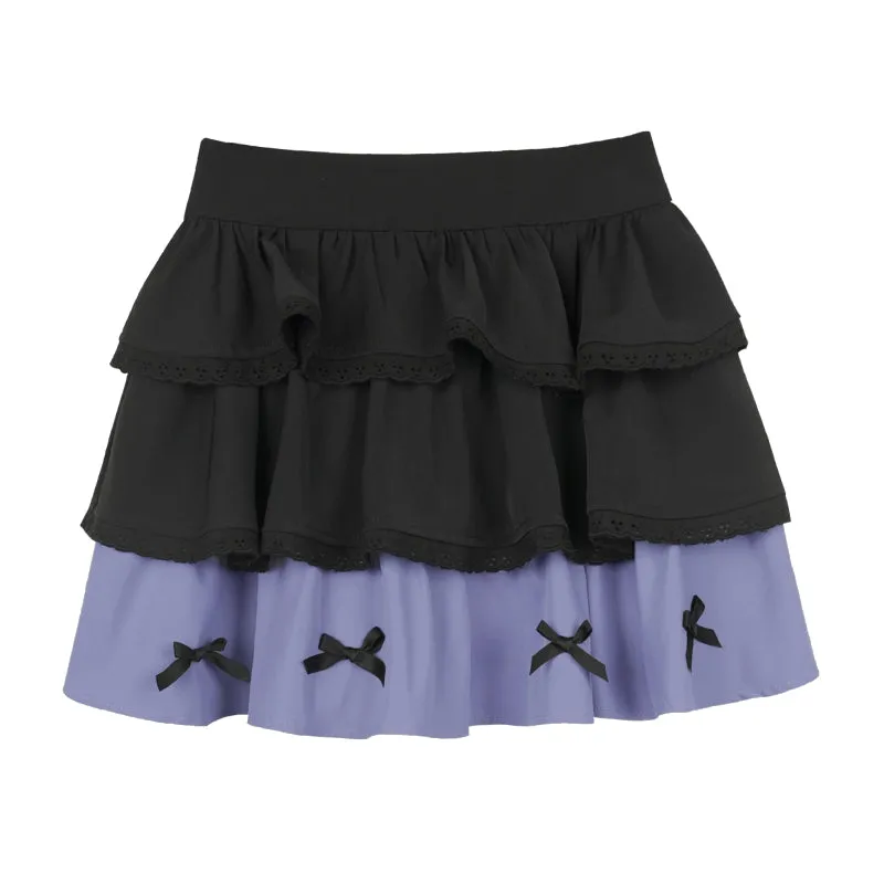 Bicolor hem ribbon ruffle layered culotte skirt SAG0163