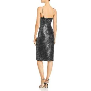 Black Halo Womens Metallic V-Neck Cocktail Dress