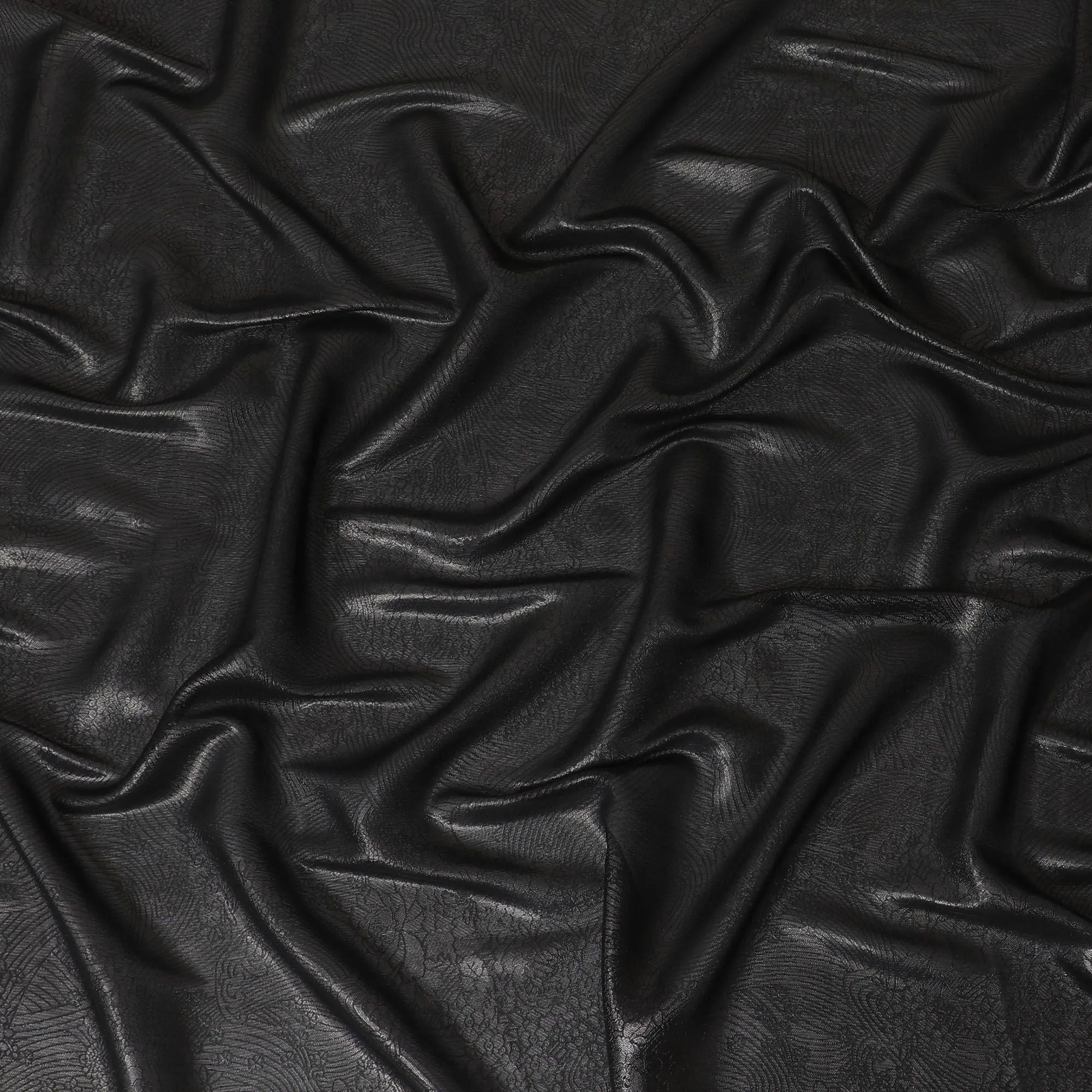 Black synthetic chiffon fabric with same tone metallic lurex in floral design-D10122