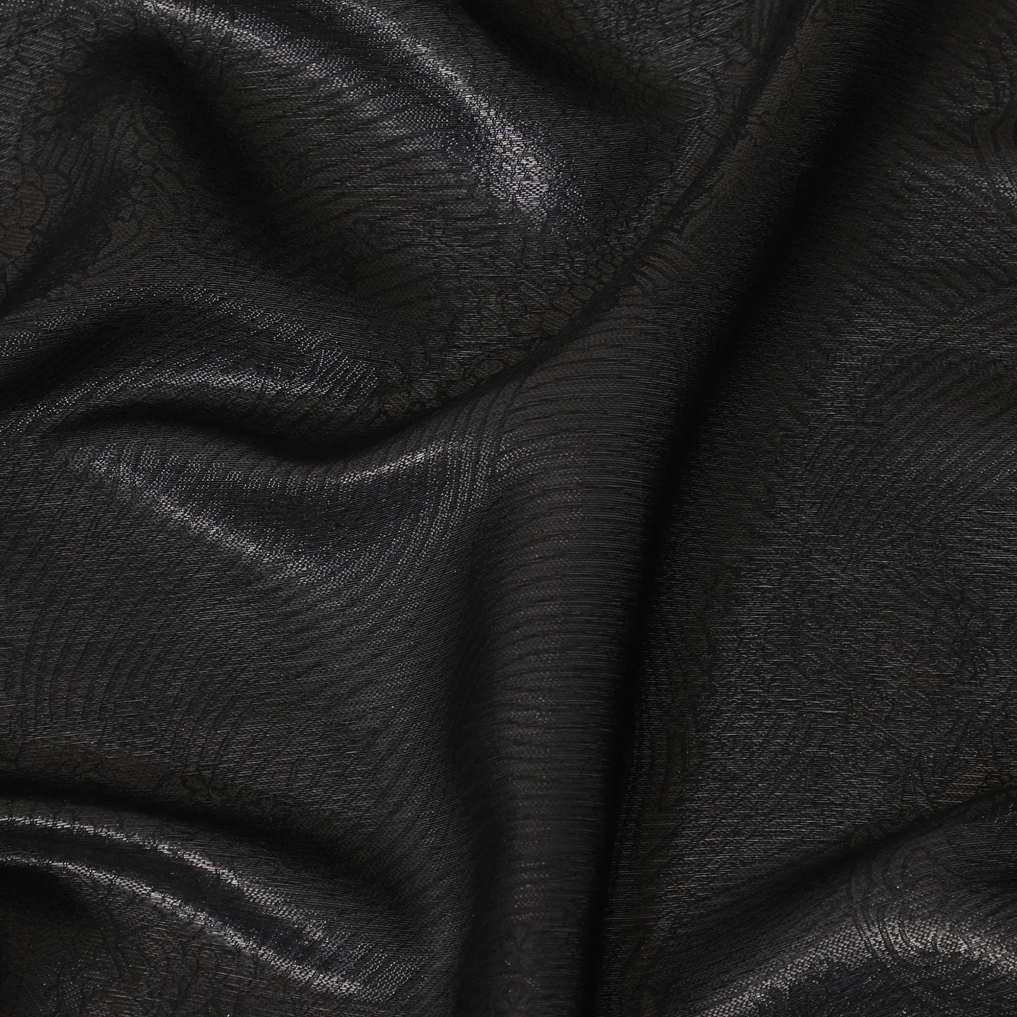 Black synthetic chiffon fabric with same tone metallic lurex in floral design-D10122