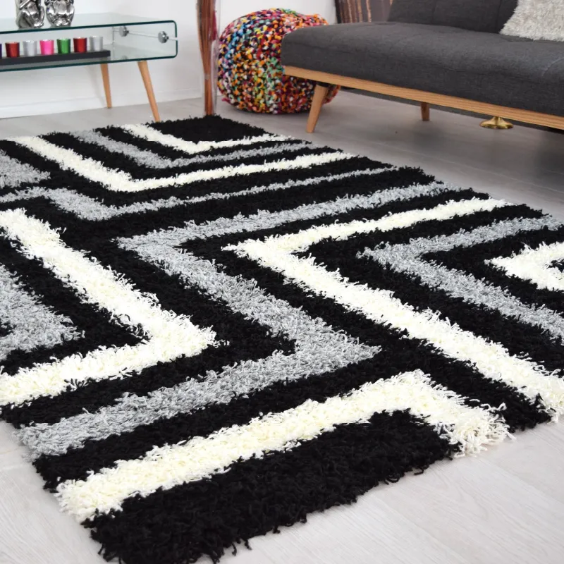 Black Tides Striped Shaggy Rug - California